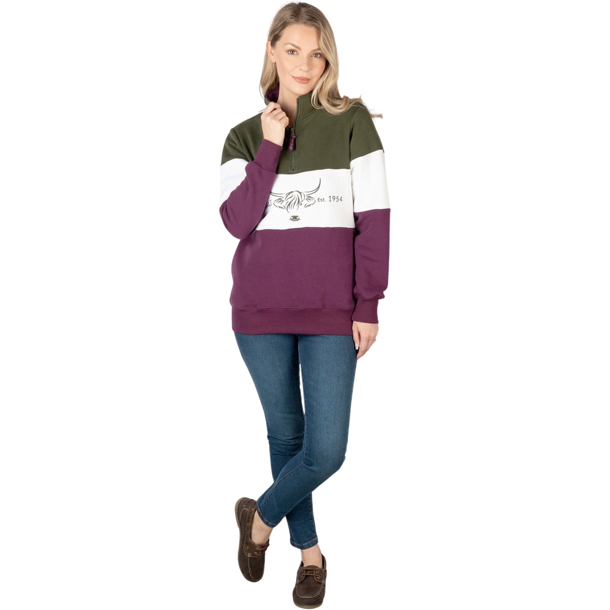 2025 Rydale Womens Byland Sweatshirt 407120 - Olive / White / Berry